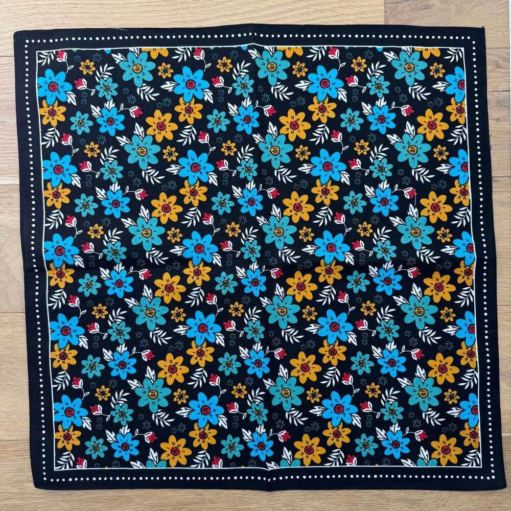 Boutique Black Blue Floral Cotton Bandana Boho Cottage Western NEW